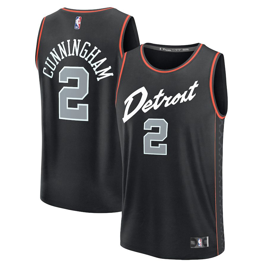 Men Detroit Pistons #2 Cade Cunningham Fanatics Branded Black City Edition 2023-24 Fast Break NBA Jersey->detroit pistons->NBA Jersey